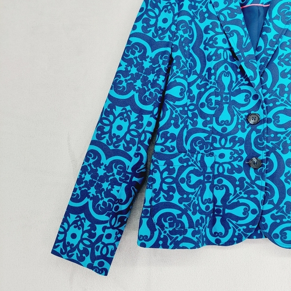 Talbots Aqua Blue Medallion Print 2-Button Front Career Blazer P3317 - Picture 5 of 9